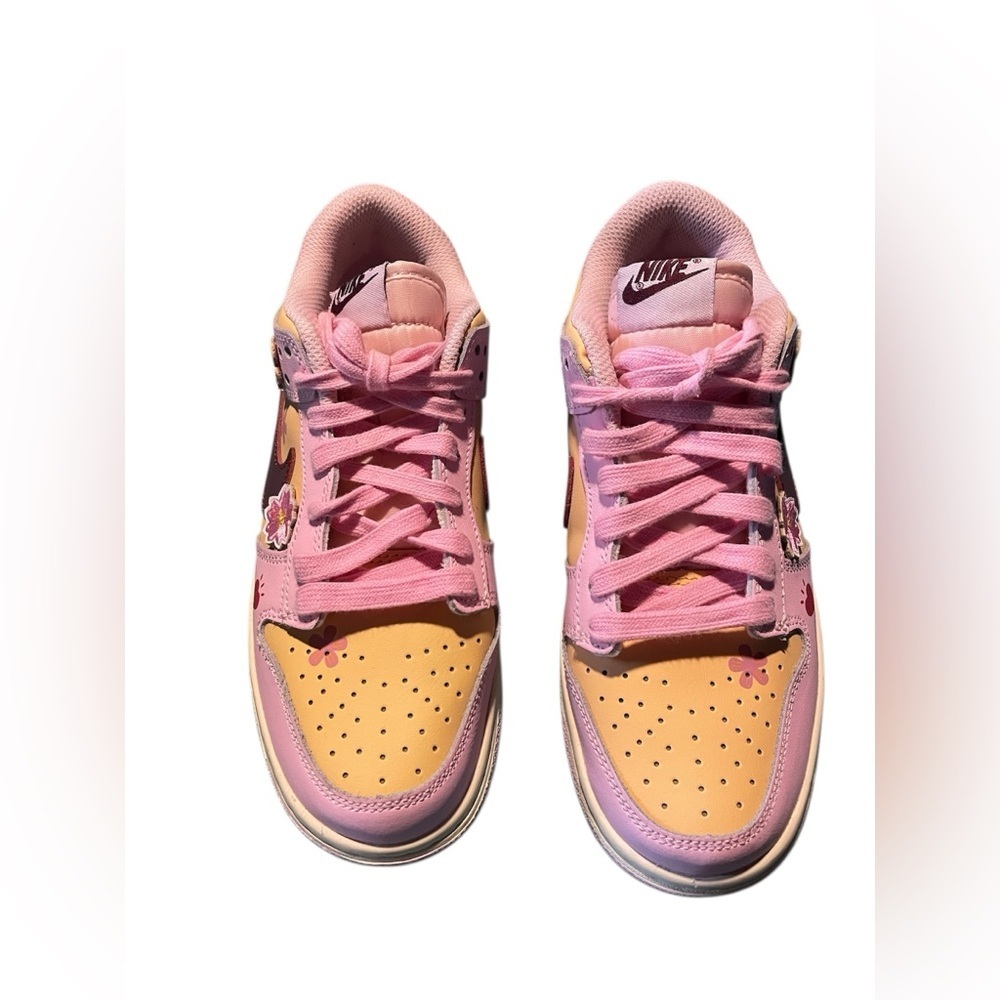 CUSTOM NIKE Pink and Yellow Floral 'Sweet Love' Dunk Low Sneakers - Picture 3 of 5
